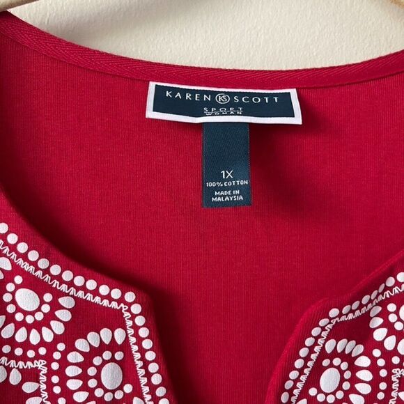 Karen Scott Plus Size Red Cotton Embellished Dress Size 1X - NWOT - Picture 6 of 9